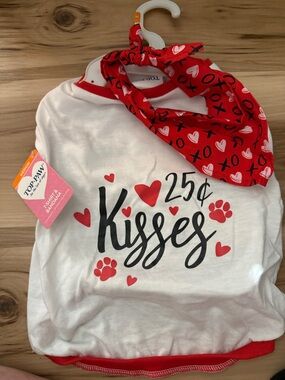 Top Paw White Tee with Red Heart Bandana